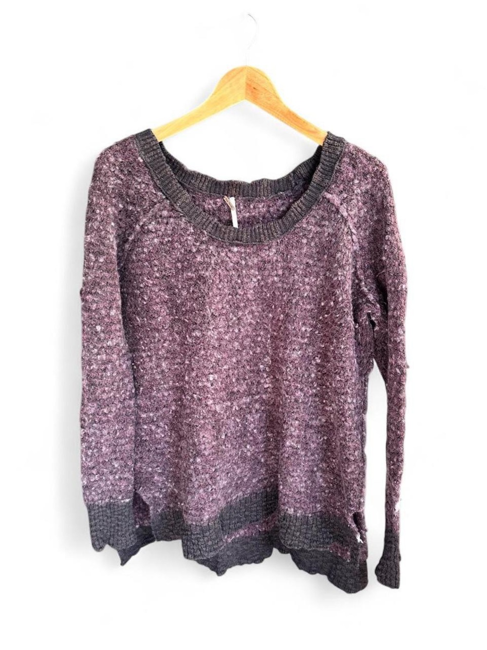 Free People Marled Purple Scoop Neck Sweater with Dark Trim